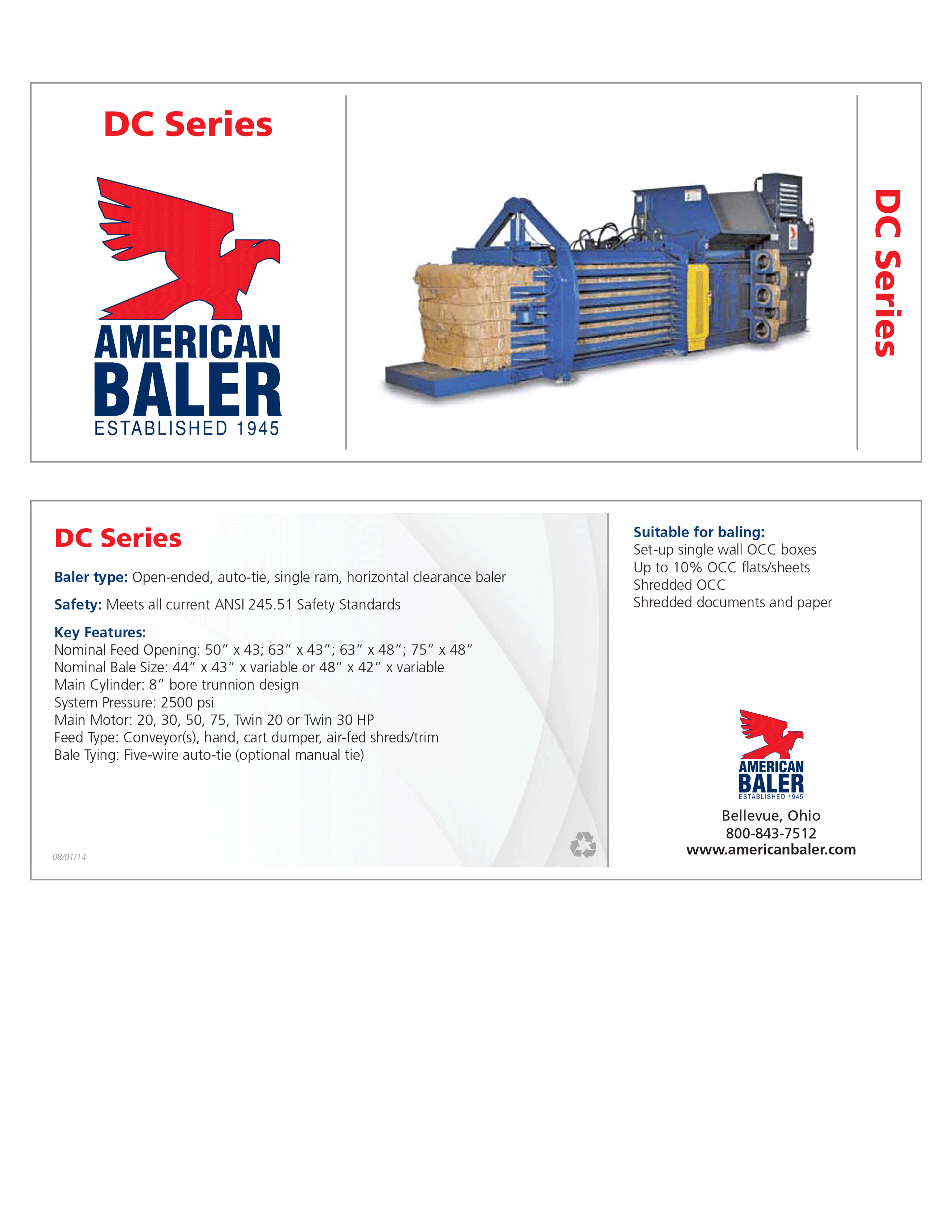 Learn more about the DC Series Baler in American Baler’s Brochure. 